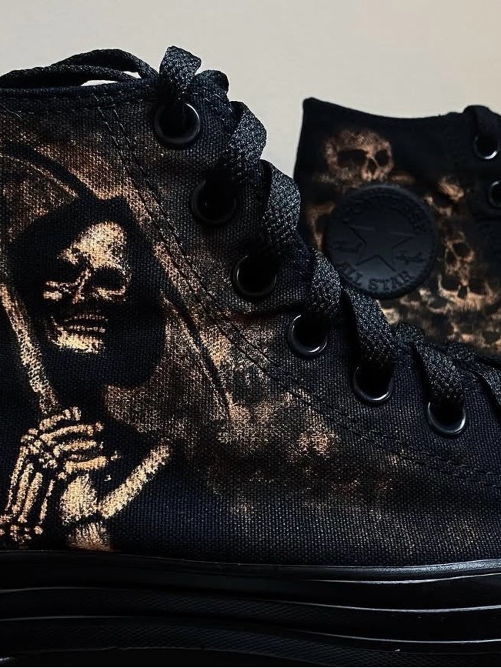 Custom Bleach Painted Converse Skull/Reaper High-Top Sneakers Womens